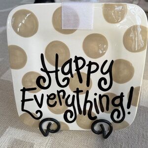 Happy Everything square Polka Dot Decorative Plate with stand included!